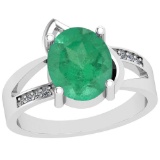 2.54 Ctw Emerald And Diamond I2/I3 14K White Gold Vintage Style Ring