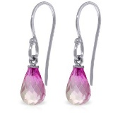 2.7 CTW 14K Solid White Gold Fish Hook Earrings Pink Topaz