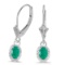 Certified 14k White Gold Oval Emerald And Diamond Leverback Earrings