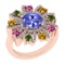 3.39 Ctw SI2/I1 Multi Sapphire,Tanzanite And Diamond 14K Rose Gold Vingate Style Wedding Halo Ring