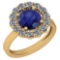 2.96 CtwBlue Sapphire And Diamond I2/I3 10K Yellow Gold Vintage Style Ring