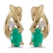 Certified 14k Yellow Gold Oval Emerald And Diamond Earrings