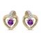 Certified 10k Yellow Gold Round Amethyst And Diamond Heart Earrings 0.17 CTW