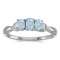 Certified 14k White Gold Oval Aquamarine And Diamond Three Stone Ring 0.41 CTW