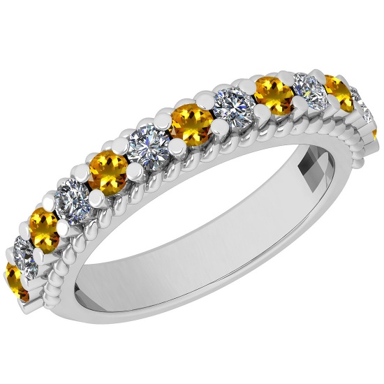 0.96 Ctw VS/SI1 Yellow Sapphire And Diamond 14K White Gold Filigree Style Band Ring