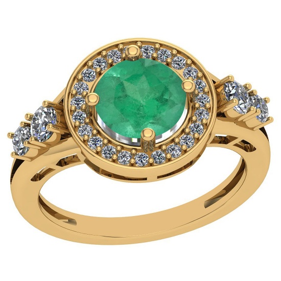 1.75 Ctw Emerald And Diamond I2/I3 14K Yellow Gold Vintage Style Ring