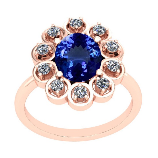 2.35 Ctw VS/SI1 Tanzanite And Diamond 14K Rose Gold Victorian Style Ring