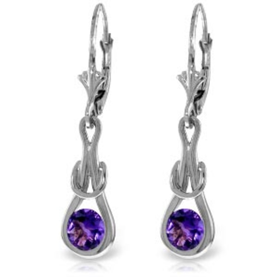 1.3 CTW 14K Solid White Gold Trumpet Blast Amethyst Earrings