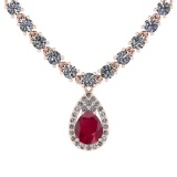 14.44 Ctw SI2/I1 Ruby And Diamond 14K Rose Gold Necklace