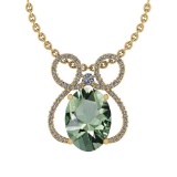 Certified 18.54 Ctw Green Amethyst And Diamond I1/I2 10K Yellow Gold Pendant