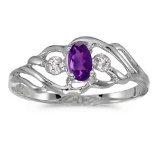 Certified 14k White Gold Oval Amethyst And Diamond Ring