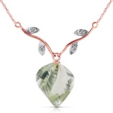 13.02 Carat 14K Solid Rose Gold Romance Green Amethyst Diamond Necklace