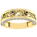 0.49 Ctw I2/I3 Treated Fancy yellow,Blue,Black, And White Diamond 14K White Gold Filigree Style Band