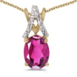 Certified 14k Yellow Gold Oval Pink Topaz And Diamond Pendant