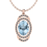 30.08 Ctw I2/I3 Blue Topaz And Diamond 14K Rose Gold Necklace