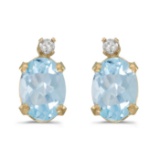 Certified 14k Yellow Gold Oval Aquamarine And Diamond Earrings 1.16 CTW