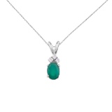 Certified 14K White Gold Oval Emerald Pendant with Diamonds 0.95 CTW