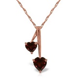 14K Solid Rose Gold Hearts Necklace with Natural Garnets
