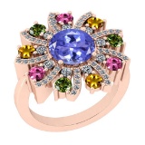 3.39 Ctw SI2/I1 Multi Sapphire,Tanzanite And Diamond 14K Rose Gold Vingate Style Wedding Halo Ring