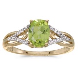 Certified 14k Yellow Gold Oval Peridot And Diamond Ring