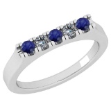 0.34 Ctw SI2/I1 Blue Sapphire And Diamond 14K White Gold Band Ring