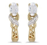 Certified 14k Yellow Gold Oval White Topaz And Diamond Earrings