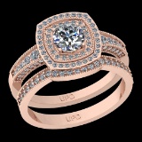 1.70 Ctw I2/I3 Diamond 10K Rose Gold Bridal Wedding Two Row Halo Set Ring