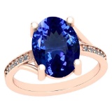 5.33 Ctw VS/SI1 Tanzanite And Diamond Platinum 14K Rose Gold Plated Vintage Style Ring