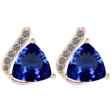 Certified 11.90 Ctw VS/SI1 Tanzanite And Diamond 14K Rose Gold Earrings