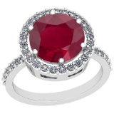 3.99 Ctw Ruby And Diamond SI2/I1 14K White Gold Vintage Style Ring