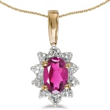 Certified 14k Yellow Gold Oval Pink Topaz And Diamond Pendant