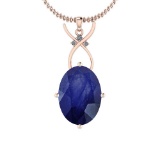 4.06 Ctw Blue Sapphire And Diamond I2/I3 14K Rose Gold Pendant