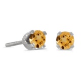 Certified 3 mm Petite Round Natural Citrine Screw-back Stud Earrings in 14k White Gold 0.16 CTW