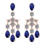 7.55 Ctw I2/I3 Blue Sapphire And Diamond 14K Rose Gold Earrings