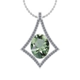 Certified 18.53 Ctw Green Amethyst And Diamond I1/I2 10K White Gold Pendant