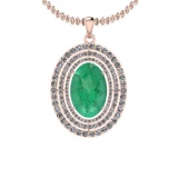 3.30 Ctw Emerald And Diamond I2/I3 14K Rose Gold Victorian Pendant