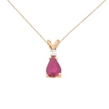 Certified 14k Yellow Gold Pear Shaped Ruby and Diamond Oval Pendant