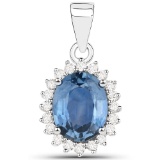 2.55 Carat Genuine Blue Sapphire and White Diamond 14K White Gold Pendant