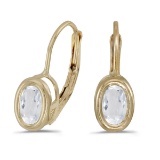 Certified 14k Yellow Gold Oval White Topaz Bezel Lever-back Earrings
