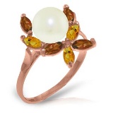 14K Solid Rose Gold Ring with Natural Garnets, Citrines & pearl