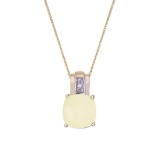 Certified 14k Yellow Gold Oval Frosted Cushion Cut Lemon Quartz and Diamond Pendant