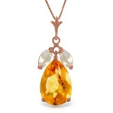 14K Solid Rose Gold Necklace with Citrines & Rose Topaz