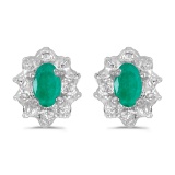 Certified 10k White Gold 5x3 mm Genuine Emerald And Diamond Earrings