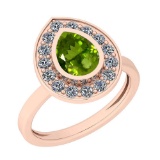 1.77 Ctw Peridot And Diamond I2/I3 10k Rose Gold Vintage Style Ring