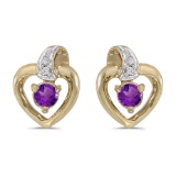 Certified 10k Yellow Gold Round Amethyst And Diamond Heart Earrings 0.17 CTW