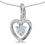 Certified 14k White Gold Round Aquamarine And Diamond Heart Pendant