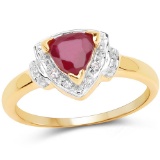 14K Yellow Gold Plated 0.83 CTW Glass Filled Ruby and White Topaz .925 Sterling Silver Ring