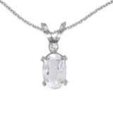 Certified 14k White Gold Oval White Topaz And Diamond Filagree Pendant