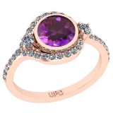 1.58 Ctw I2/I3 Amethyst And Diamond 10K Rose Gold Engagement Ring