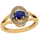 0.74 Ctw Blue Sapphire And Diamond I2/I3 14K Yellow Gold Vintage Style Ring